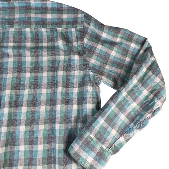 Wrangler Jeans Co Button Up Collared Shirt Men's M Blue Green Plaid Long Sleeve - Picture 8 of 8